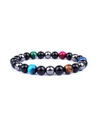 Pulseira Tripla Proteção com Olho de Tigre, Obsidiana e Pirita – Pedras Naturais 6mm