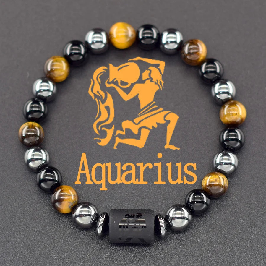 Pulseira dos Signos com Hematita e Olho-de-Tigre – 12 Signos