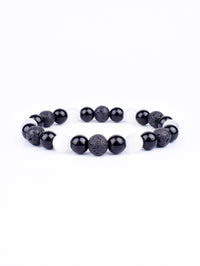 Pulseira Tripla Proteção com Olho de Tigre, Obsidiana e Pirita – Pedras Naturais 6mm