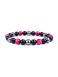 Pulseira Tripla Proteção com Olho de Tigre, Obsidiana e Pirita – Pedras Naturais 6mm