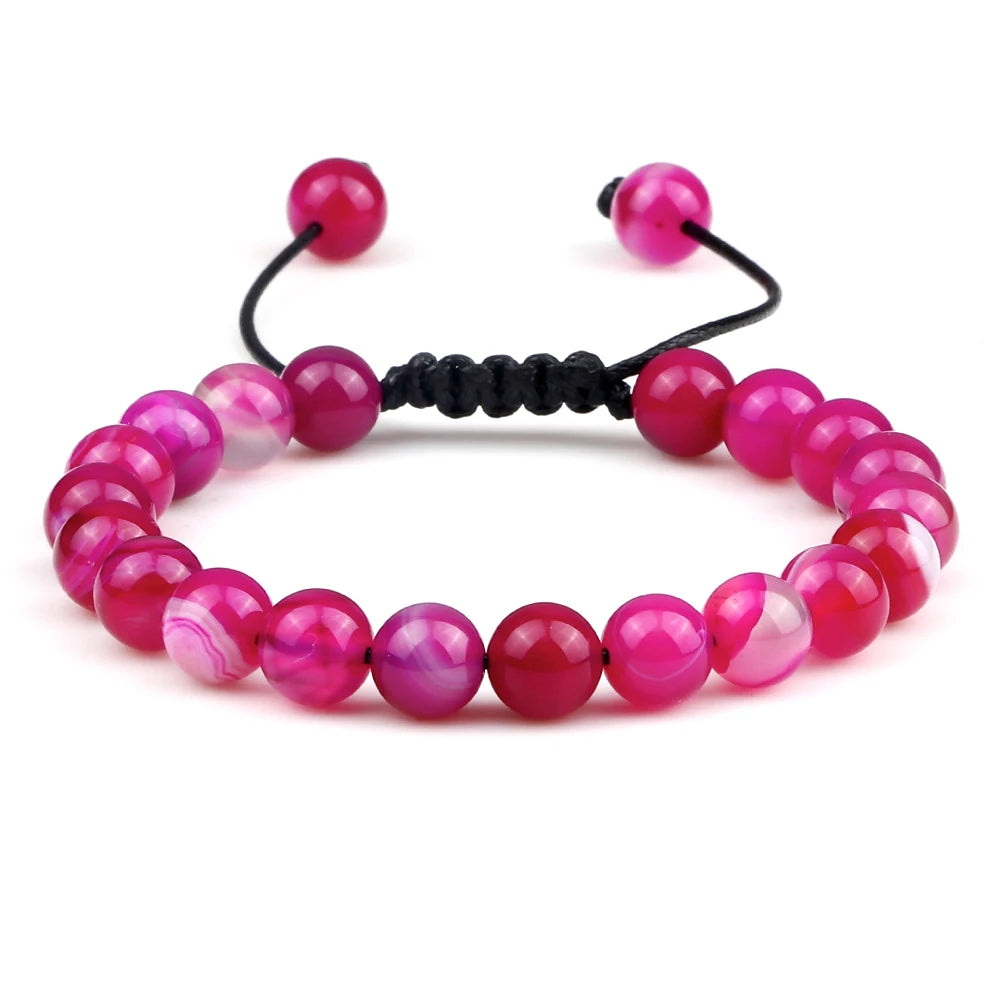 Pulseira Ajustável de Pedras Naturais 8mm – Ágata, Olho de Tigre e Mais Cores – Unissex
