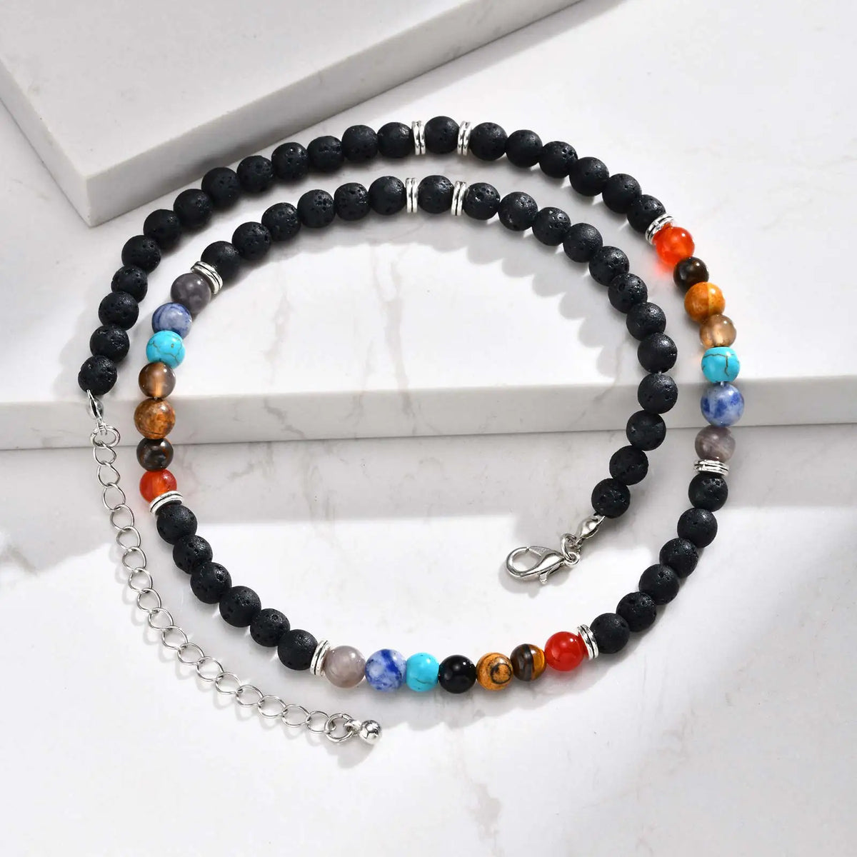 Colar Masculino Boho de Pedras Naturais Coloridas com Fecho em Aço Inoxidável