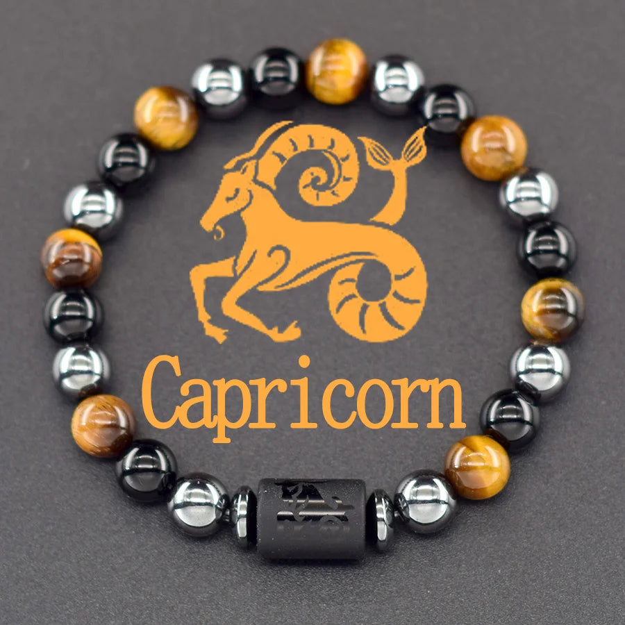 Pulseira dos Signos com Hematita e Olho-de-Tigre – 12 Signos