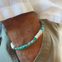 Conjunto de Pulseiras Masculinas com Contas Turquesa e Madeira – Estilo Havaiano Boho