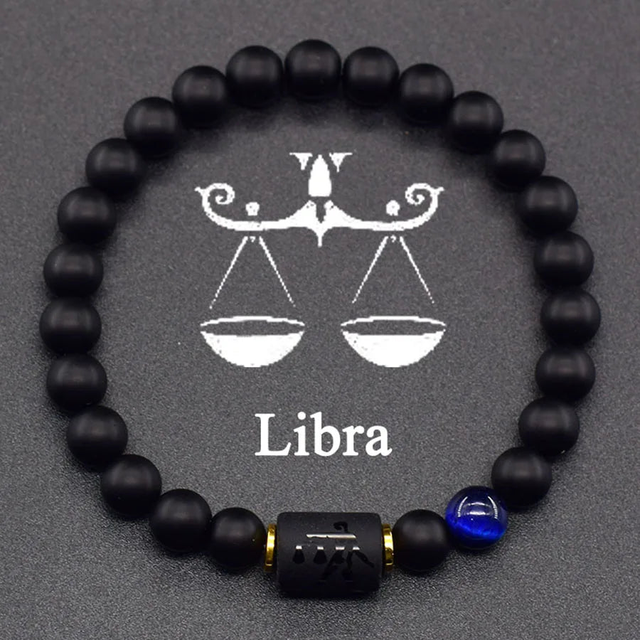 Pulseira dos Signos em Pedra Preta Fosca – 12 Signos