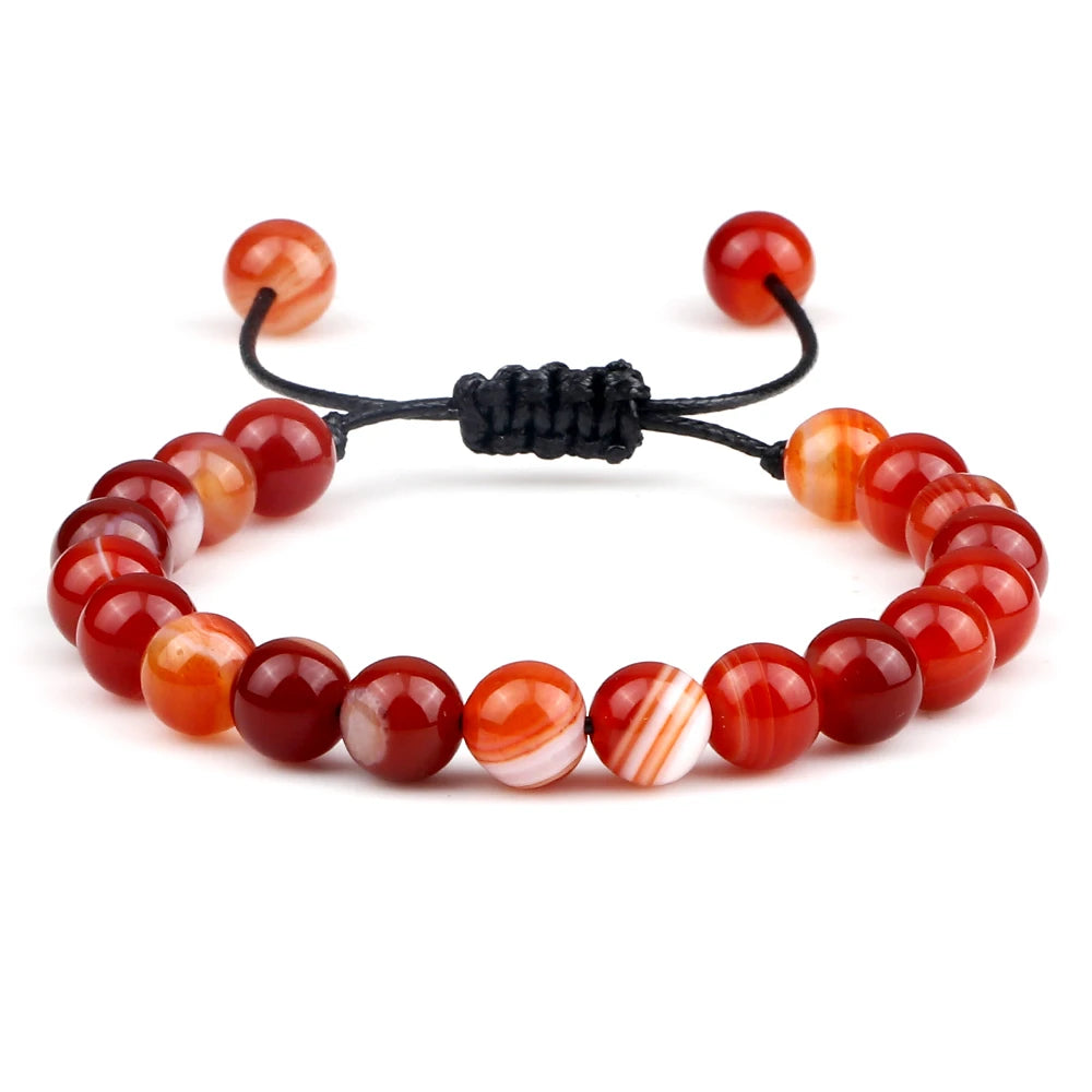 Pulseira Ajustável de Pedras Naturais 8mm – Ágata, Olho de Tigre e Mais Cores – Unissex