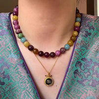 Colar feminino de turmalina colorida natural com contas de 8mm e corrente folheada a ouro 14K - foto 3