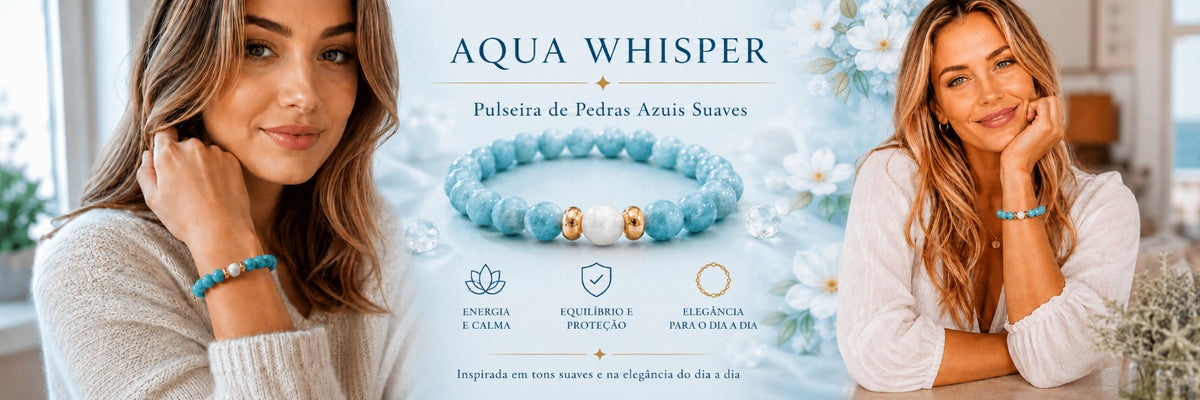 Pulseira Elástica de Contas Azul-Aqua Marmorizadas com Detalhes Dourados