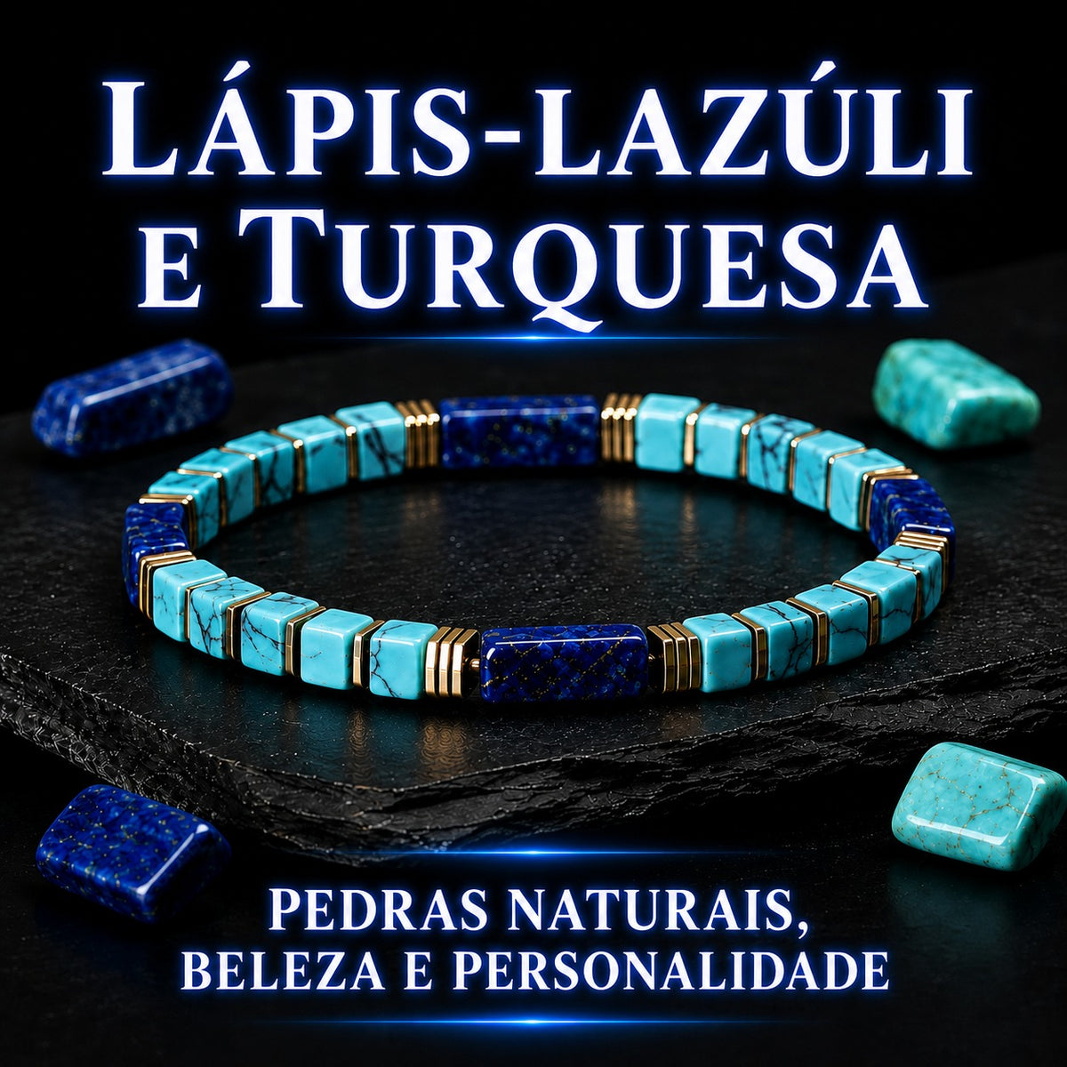 Pulseira Feminina de Lápis-Lazúli e Turquesa Natural
