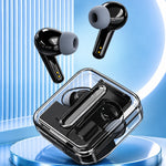 Fone de Ouvido Bluetooth TWS com Estojo de Carregamento Transparente – Design Moderno