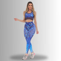 Conjunto Fitiness Top e Calça Legging Azul Para Academia e Treino